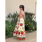 Vestido Dora Midi sem Alças ESTAMPADO BEGE COM VERMELHO