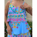 Vestido Curto Giovana ESTAMPADO AZUL CLARO COM ROSA