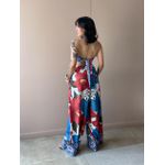 Macacão Longo Beatriz Decote Sem Alças ESTAMPADO AZUL COM VERMELHO