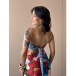 Macacão Longo Beatriz Decote Sem Alças ESTAMPADO AZUL COM VERMELHO