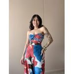 Macacão Longo Beatriz Decote Sem Alças ESTAMPADO AZUL COM VERMELHO