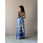 Macacão Longo Beatriz Decote Sem Alças ESTAMPADO BRANCO COM AZUL 