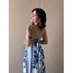 Macacão Longo Beatriz Decote Sem Alças ESTAMPADO BRANCO COM AZUL 