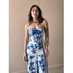 Macacão Longo Beatriz Decote Sem Alças ESTAMPADO BRANCO COM AZUL 