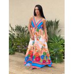 Vestido Longo Samanta ESTAMPADO AZUL E LARANJA