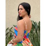 Vestido Longo Suelen com Detalhe de Metal no Busto ESTAMPADO AZUL E LARANJA