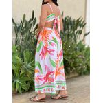 Vestido Longo Analu com Abertura Lateral ESTAMPADO ROSA COM LARANJA