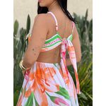 Vestido Longo Analu com Abertura Lateral ESTAMPADO ROSA COM LARANJA
