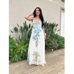 Vestido Longo Marieta ESTAMPADO CREME COM AZUL