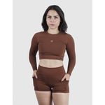 Cropped Luna Usup Café Poliamida Uv 50+ Manga Longa