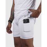 Short Duble Usup Branco Compression Poliamida Uv 50+ Bolsos Interno