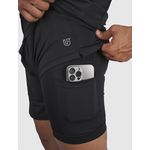 Short Duble Usup Preto Compression Poliamida Uv 50+ Bolsos Interno