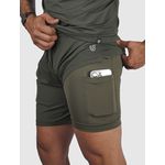 Short Duble Usup Verde Militar Compression Poliamida Uv 50+ Bolsos Interno 