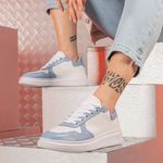 Tênis Sneakers Feminino Em Couro Legitimo Vittal - T200-BCO/AZUL