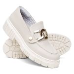 Mocassim Feminino Vittal em Couro Legitimo e Fivela Removível Personalizável - R3020OffWhite