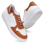 Tênis Sneakers Feminino Em Couro Legitimo Vittal - T200-BCO/CARAMELO