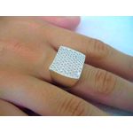 Anel De Prata 950 Feminino Com Pave Pedra Quadrado - 39004