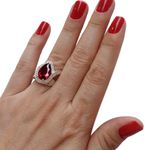Anel Em Prata 950 Feminino Com Pedra Formato Gota Cor Granada
