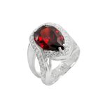 Anel Em Prata 950 Feminino Com Pedra Formato Gota Cor Granada