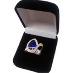 Anel Em Prata 950 Feminino Com Pedra Zircônia Gota Cor Azul Safira