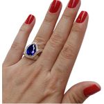 Anel Em Prata 950 Feminino Com Pedra Zircônia Gota Cor Azul Safira