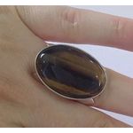Anel De Prata Feminino Com Pedra Natural Olho De Tigre - 3020otg