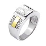 Anel Em Prata 950 Masculino Com Pedras e 2 Filetes De Ouro 12k