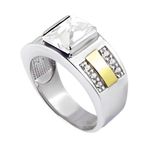 Anel Em Prata 950 Masculino Com Pedras e 2 Filetes De Ouro 12k