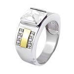 Anel Em Prata 950 Masculino Com Pedras e 2 Filetes De Ouro 12k