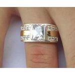 Anel Em Prata 950 Masculino Com Pedras e 2 Filetes De Ouro 12k