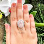 Anel De Prata Feminino Com Pedra Natural Quartzo Rosa- 30qtr