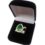 ANEL EM PRATA 950 FEMININO COM PEDRA ZIRCÔNIA GOTA COR VERDE ESMERALDA