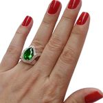 ANEL EM PRATA 950 FEMININO COM PEDRA ZIRCÔNIA GOTA COR VERDE ESMERALDA