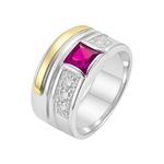 Anel De Prata 950 Masculino Com Aplique Em Ouro Pedras Zircônias - 42008