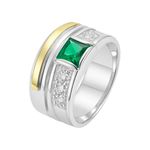 Anel Em Prata Masculino Com Pedra Zircônia Verde Esmeralda