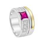 Anel De Prata 950 Masculino Com Aplique Em Ouro Pedras Zircônias - 42008