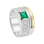 Anel Em Prata Masculino Com Pedra Zircônia Verde Esmeralda