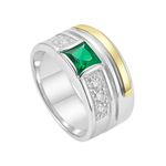 Anel Em Prata Masculino Com Pedra Zircônia Verde Esmeralda