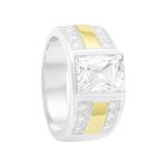 Anel Em Prata 950 Masculino Com Pedras e 2 Filetes De Ouro 12k