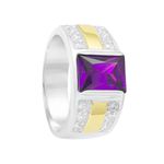Anel Masculino em Prata 950 com Pedra Zircônia cor Roxa Ametista - AN13021
