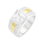 Anel Em Prata 950 Masculino Com Pedras e 2 Filetes De Ouro 12k