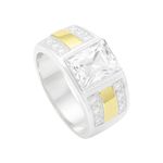 Anel Em Prata 950 Masculino Com Pedras e 2 Filetes De Ouro 12k