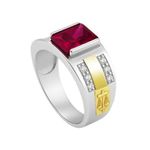 Anel em Prata 950 Retangular Formatura com Pedras Direito