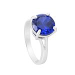 Anel Solitário Compromisso ou Namoro em Prata com Pedra cor Azul Safira
