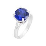 Anel Solitário Compromisso ou Namoro em Prata com Pedra cor Azul Safira