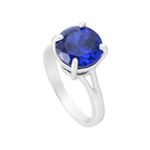 Anel Solitário Compromisso ou Namoro em Prata com Pedra cor Azul Safira