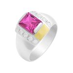 Anel Masculino Prata 950 Zircônia cor Turmalina Rosa - AN13074