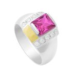 Anel Masculino Prata 950 Zircônia cor Turmalina Rosa - AN13074