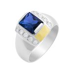 Anel Masculino em Prata 950 com Pedra Azul