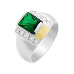 Anel Masculino em Prata 950 com Pedra Verde